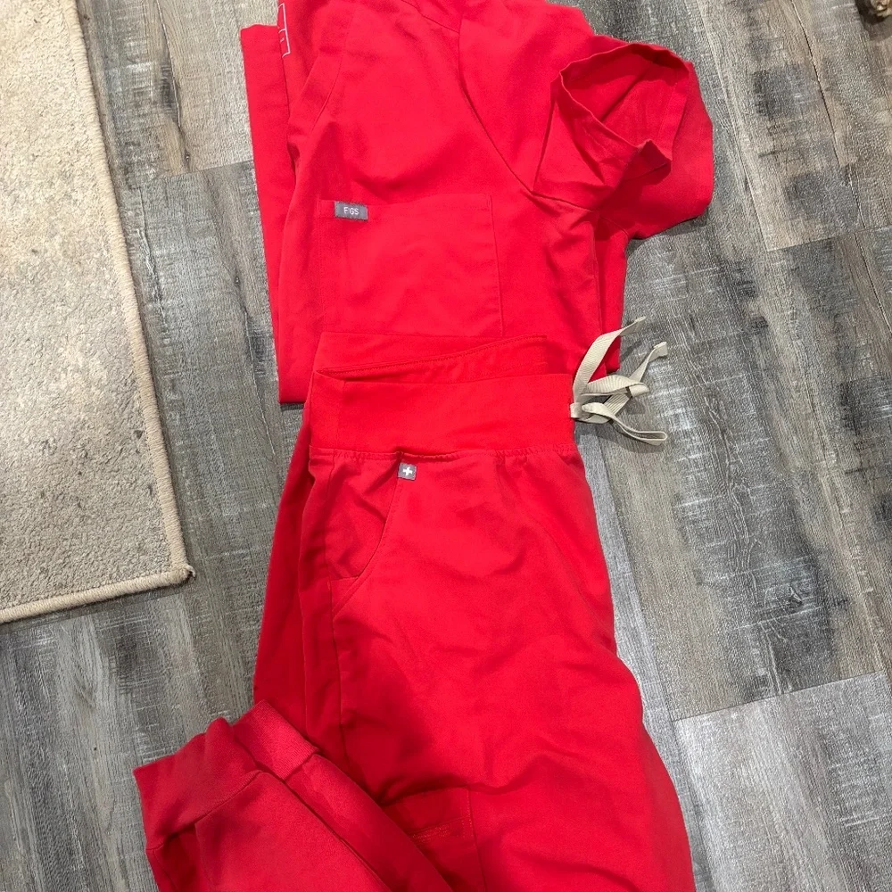Figs Neon Red Jogger Scrub Pants - Picture 1 of 3